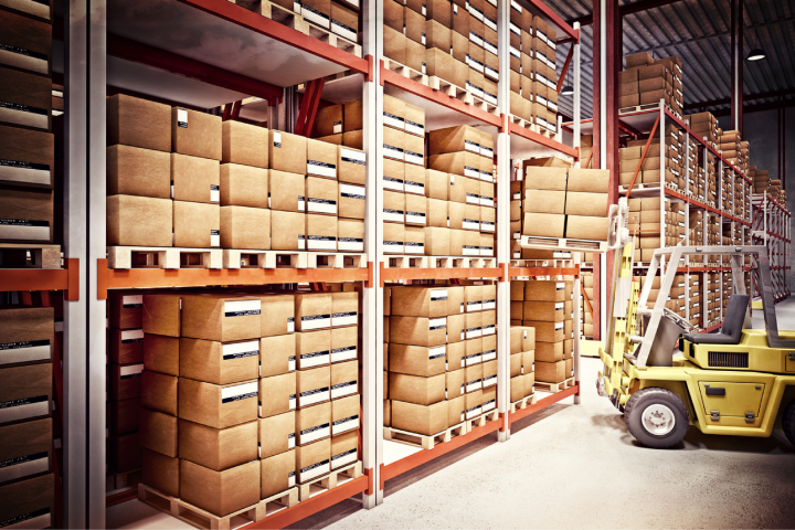 Warehouse of boxes ready for shipping