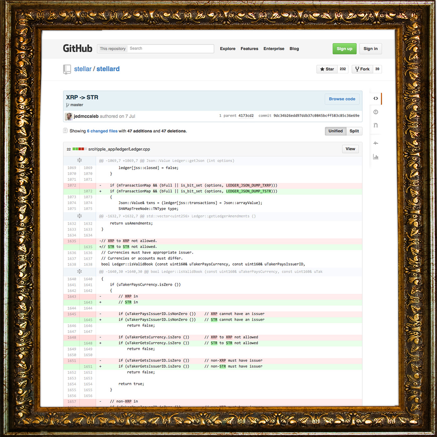 XRP -> STR commit Diff GitHub Screenshot