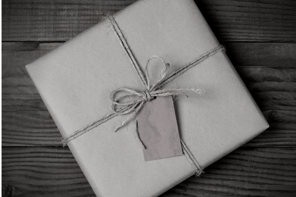 Square package wrapped in string