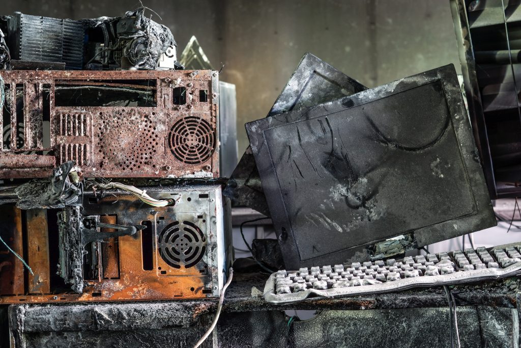 burnt computers, melted keyboards