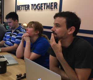 Cesar, Nick and Carolyn listening to a Prospress presentation in WeWork