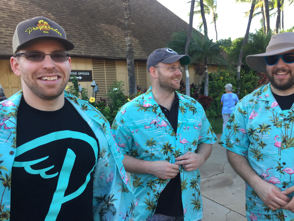 Three men in Hawaiian shirts at Prosparadise