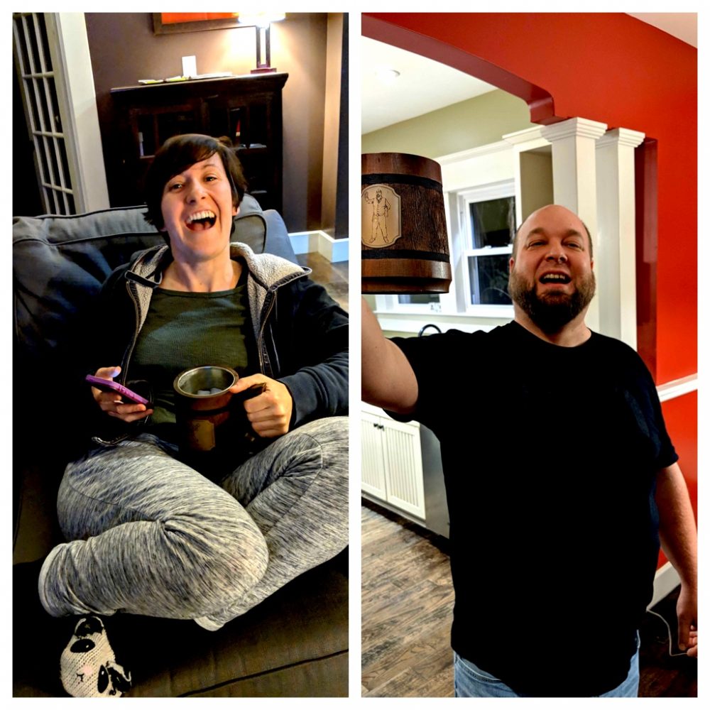Jess and Zach drinking at appartment